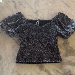 Anthropologie Black Floral Off-Shoulder Top